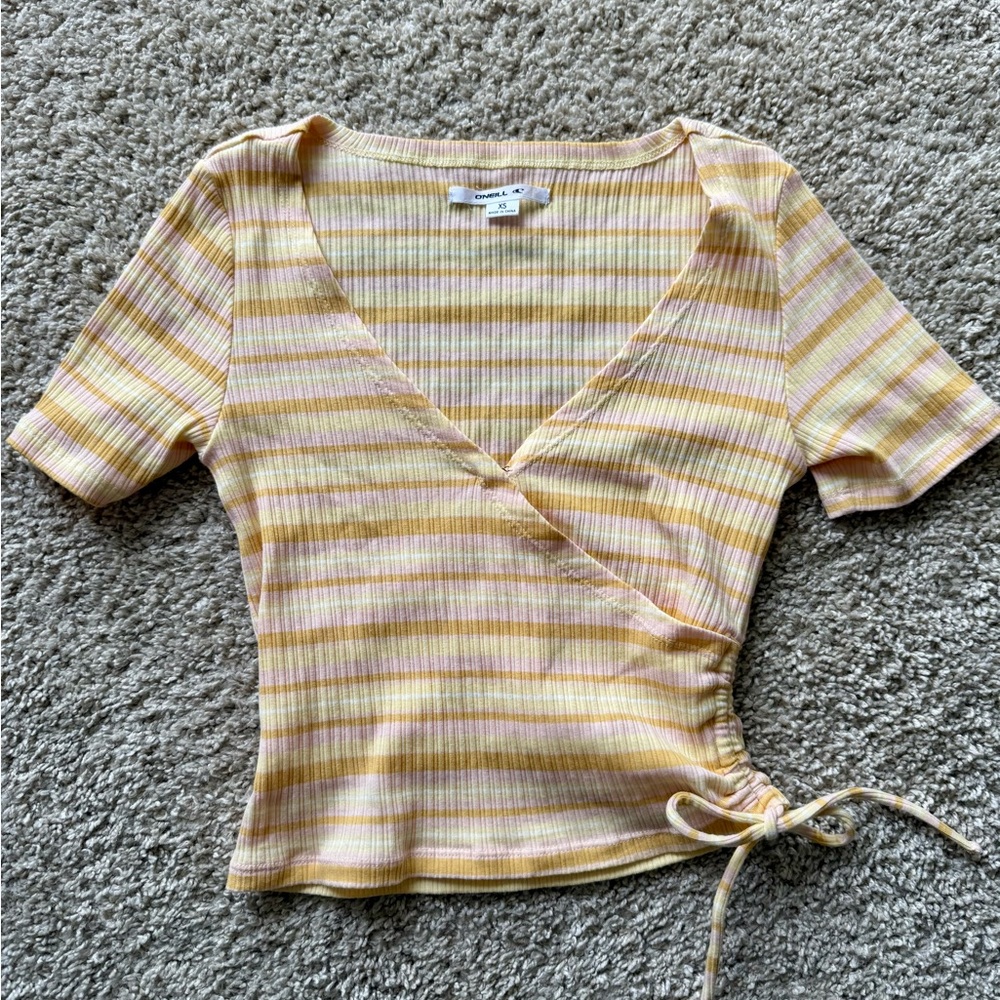 O’Neill Striped Yellow and Pink Wrap Top